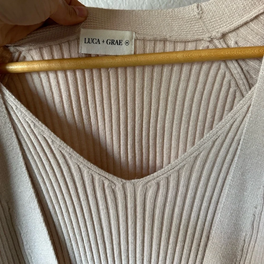 Luca + Grae Dress & Cardigan Sweater Ribbed Body-con Set Tan Size Medium - Picture 4 of 7